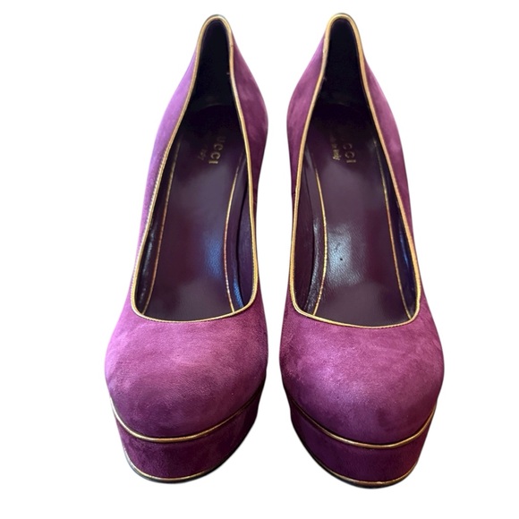 Gucci Purple Gold Trim Glam Suede Platform Stiletto Heel Pumps EU 38.5 US 8.5 - Picture 6 of 14